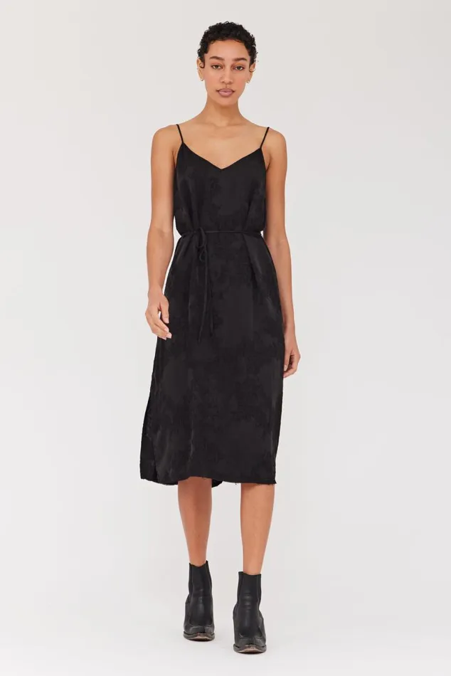 Raquel Allegra Silk Jacquard Black Lily Midi Dress Women Dresses