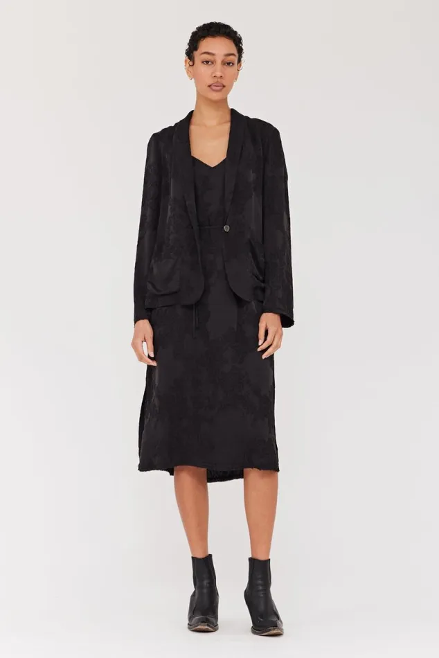 Raquel Allegra Silk Jacquard Black Lily Midi Dress Women Dresses