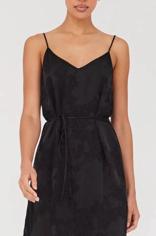 Raquel Allegra Silk Jacquard Black Lily Midi Dress Women Dresses
