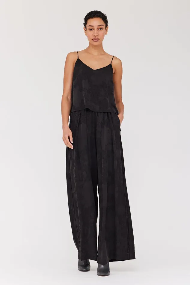 Raquel Allegra Silk Jacquard Black Willow Cami Women Tops