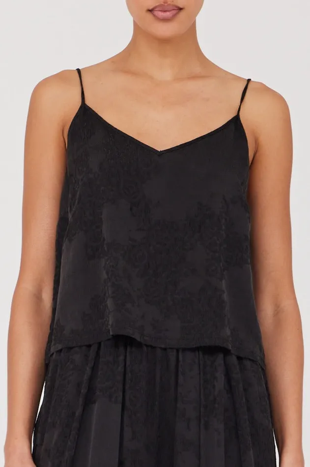 Raquel Allegra Silk Jacquard Black Willow Cami Women Tops