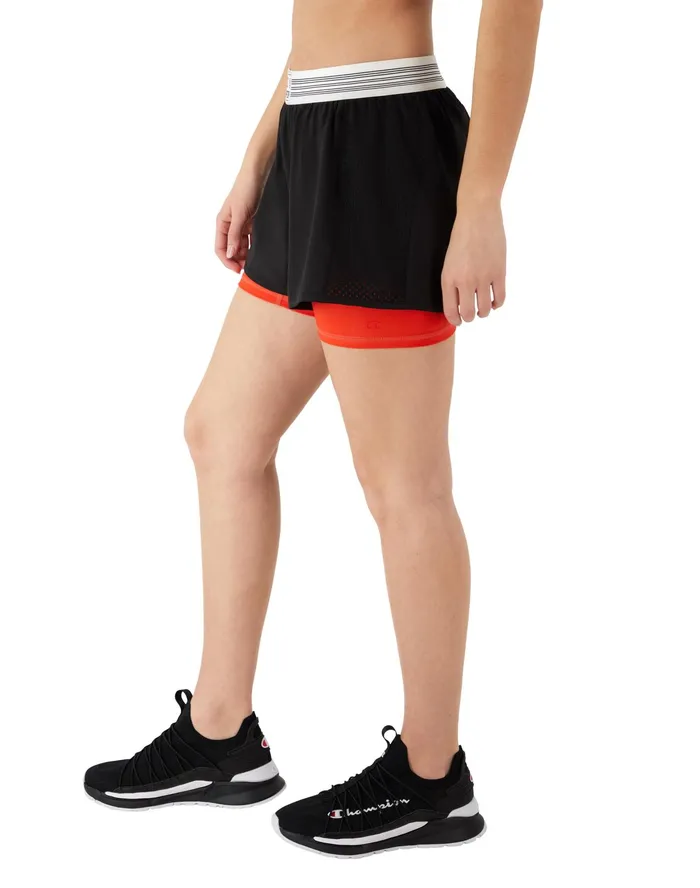 ReIssue Absolute Mesh Shorts Anti Odor Jocktag Logo 25034 Blacksolar Crimson Women Champion Shorts