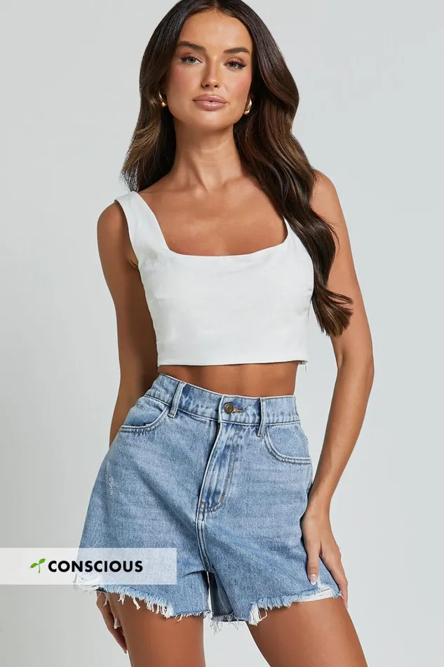 Renee Shorts 8211 High Waisted Frayed Hem Denim Shorts In Light Blue Wash Women Showpo Conscious Renee Shorts 8211 High Waisted Frayed Hem Denim Shorts In Light Blue Wash Women Showpo Conscious
