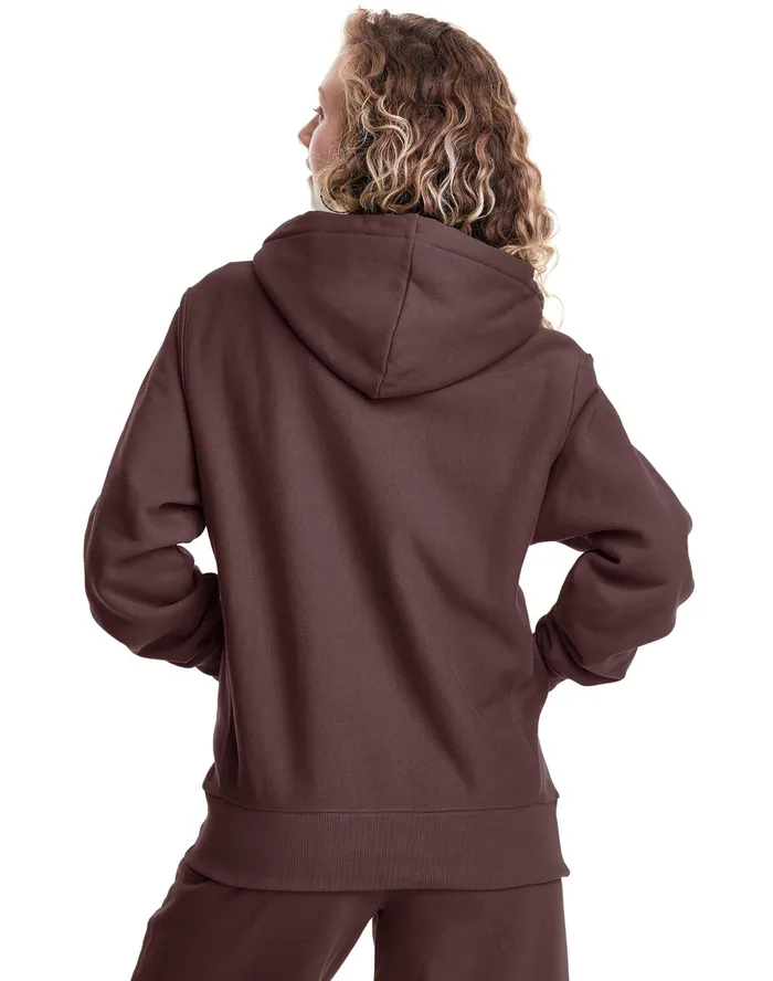 Reverse Weave Full Zip Oversized Hoodie C Logo Rockwood Brown Women Champion Hoodies and Sweatshirts