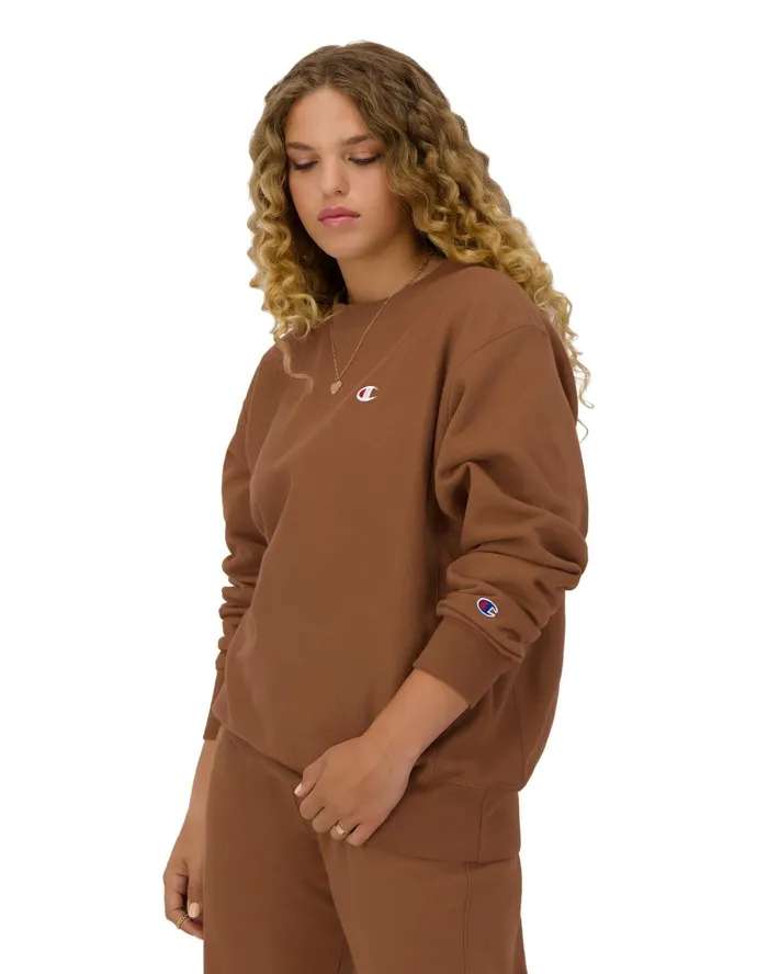 Reverse Weave Oversized Crewneck Sweatshirt C Logo Earthen Bronze Brown Women Champion Hoodies and Sweatshirts