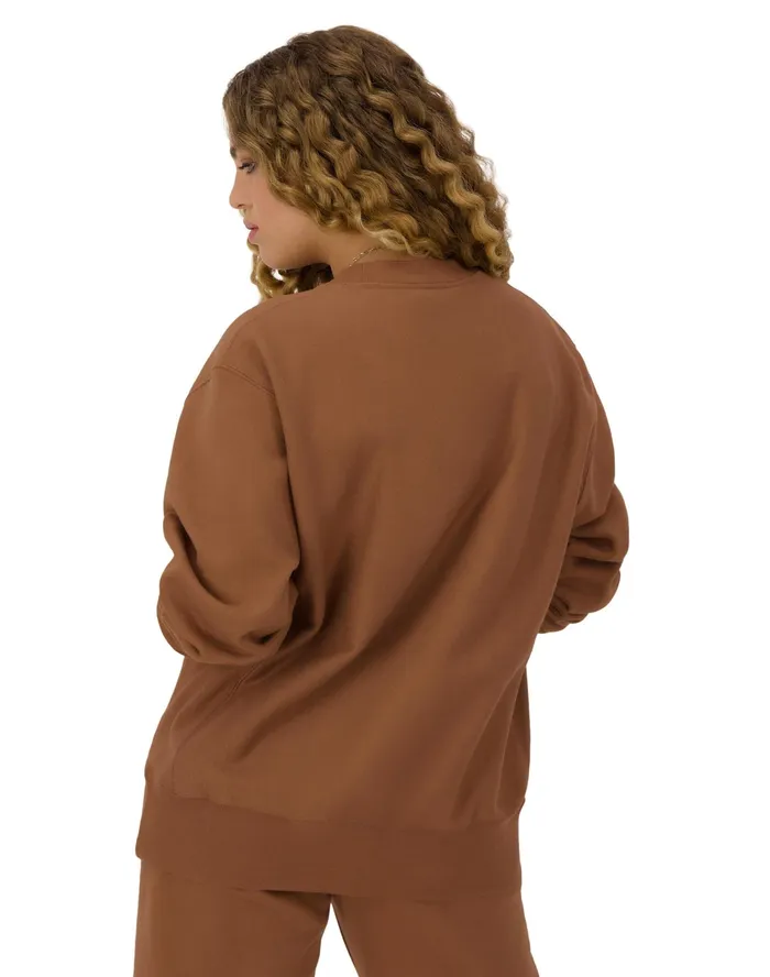 Reverse Weave Oversized Crewneck Sweatshirt C Logo Earthen Bronze Brown Women Champion Hoodies and Sweatshirts