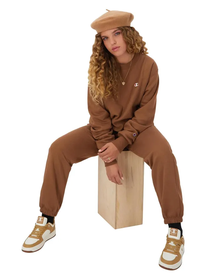 Reverse Weave Oversized Crewneck Sweatshirt C Logo Earthen Bronze Brown Women Champion Hoodies and Sweatshirts