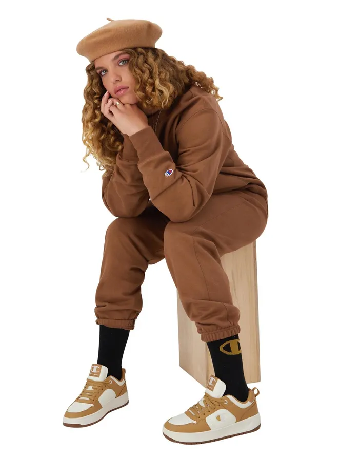 Reverse Weave Oversized Crewneck Sweatshirt C Logo Earthen Bronze Brown Women Champion Hoodies and Sweatshirts