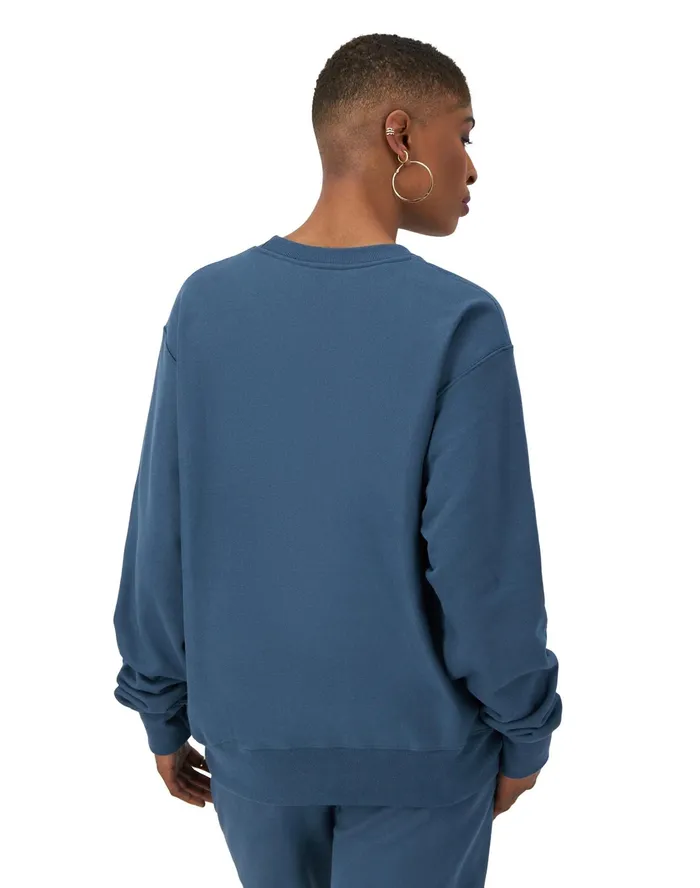 Reverse Weave Oversized Crewneck Sweatshirt C Logo Metallic Teal Women Champion Hoodies and Sweatshirts