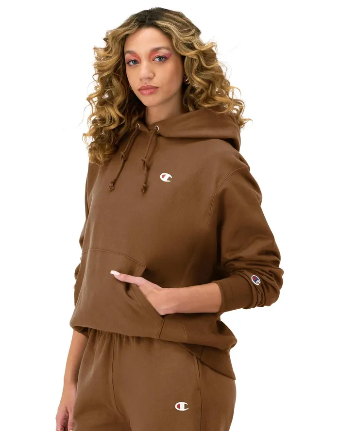 Reverse Weave Oversized Hoodie C Logo Earthen Bronze Brown Women Champion Hoodies and Sweatshirts