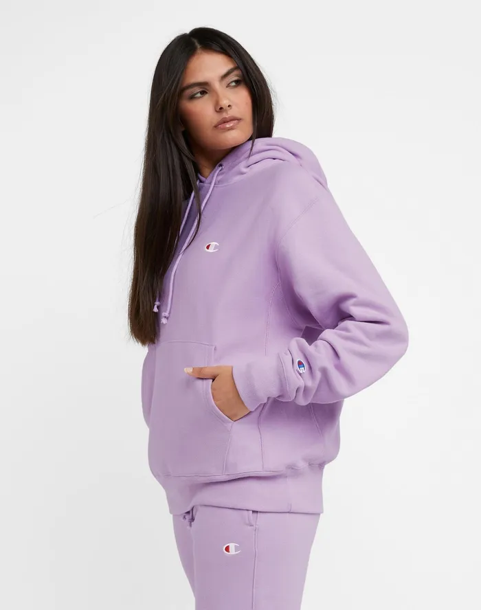 Reverse Weave Oversized Hoodie C Logo Pale Iris Purple Women Champion Hoodies and Sweatshirts