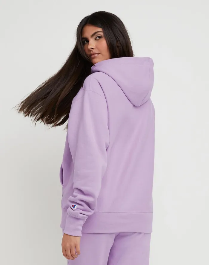Reverse Weave Oversized Hoodie C Logo Pale Iris Purple Women Champion Hoodies and Sweatshirts