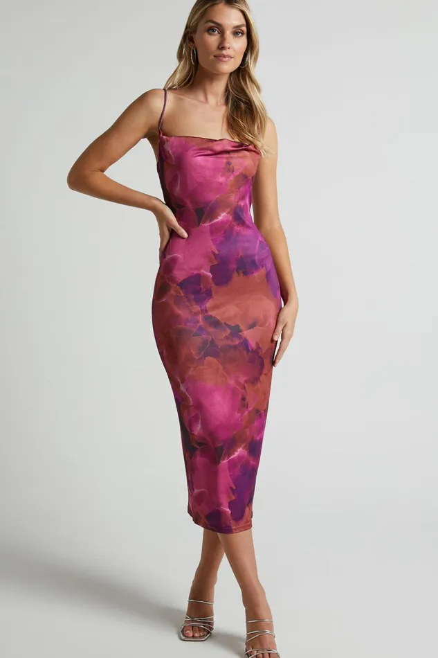 Rhaine Midi Dress 8211 Cowl Bodycon Dress In Purple Haze Women Showpo Curve Clothes