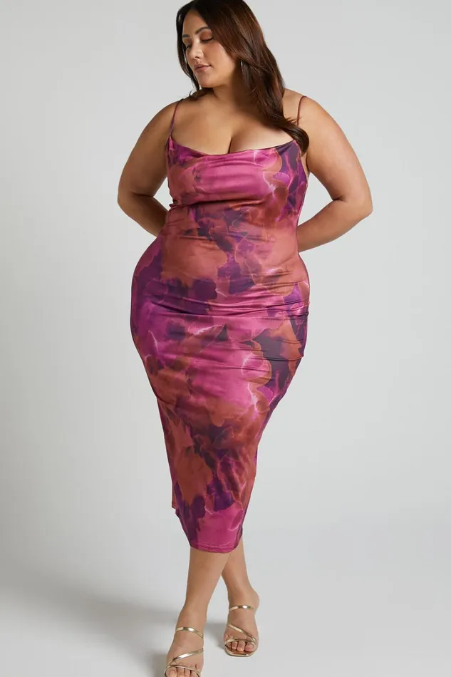 Rhaine Midi Dress 8211 Cowl Bodycon Dress In Purple Haze Women Showpo Curve Clothes