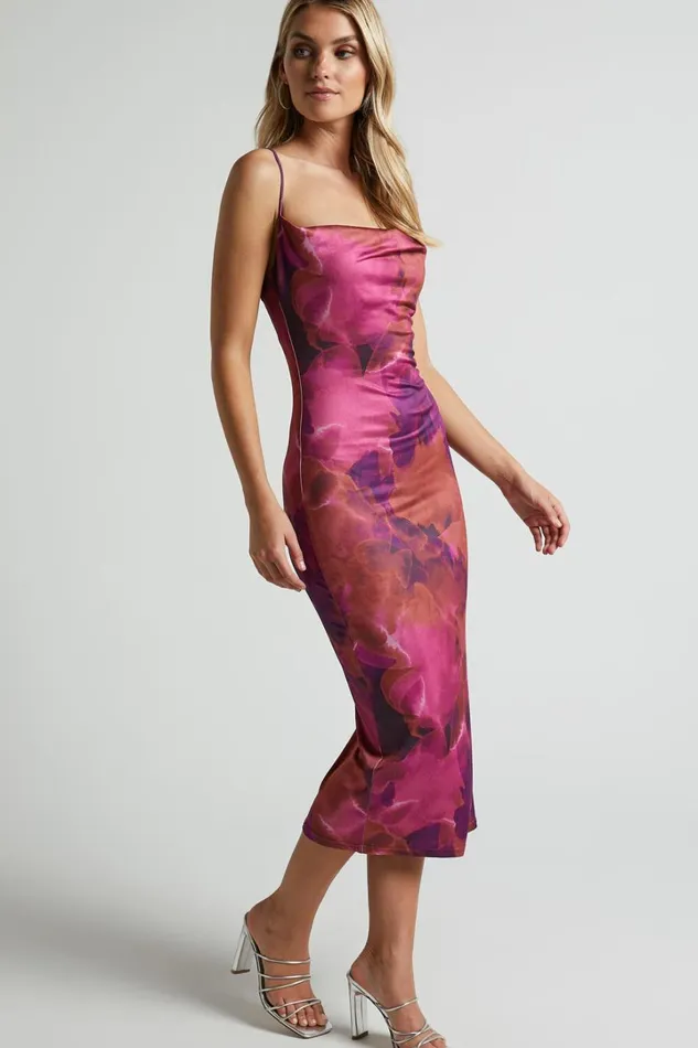 Rhaine Midi Dress 8211 Cowl Bodycon Dress In Purple Haze Women Showpo Curve Clothes