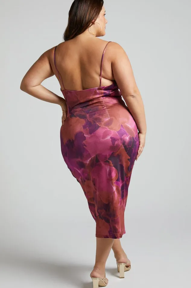 Rhaine Midi Dress 8211 Cowl Bodycon Dress In Purple Haze Women Showpo Curve Clothes