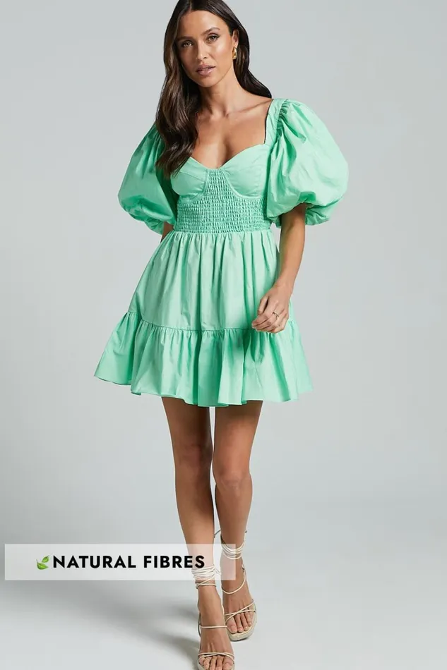 Rhiza Mini Dress 8211 Sweetheart Puff Sleeve Flare Dress In Mint Women Showpo Dresses