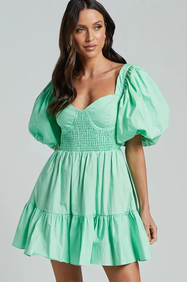 Rhiza Mini Dress 8211 Sweetheart Puff Sleeve Flare Dress In Mint Women Showpo Dresses