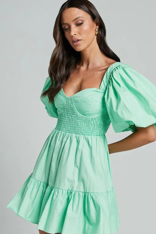 Rhiza Mini Dress 8211 Sweetheart Puff Sleeve Flare Dress In Mint Women Showpo Dresses