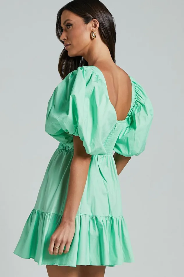 Rhiza Mini Dress 8211 Sweetheart Puff Sleeve Flare Dress In Mint Women Showpo Dresses