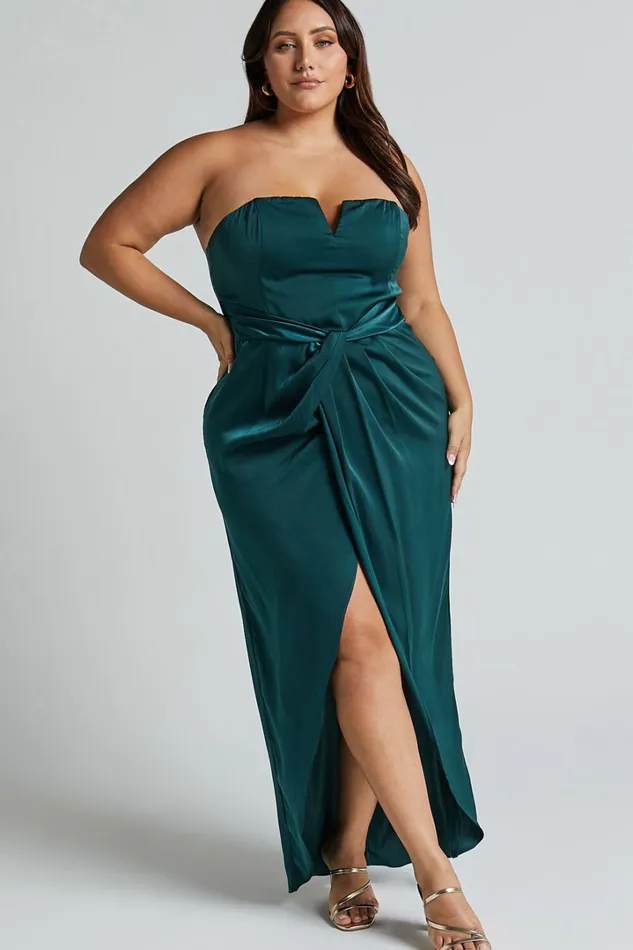 Rhyanna Midi Dress 8211 Twist Front Strapless Dress In Emerald Women Showpo Curve Clothes