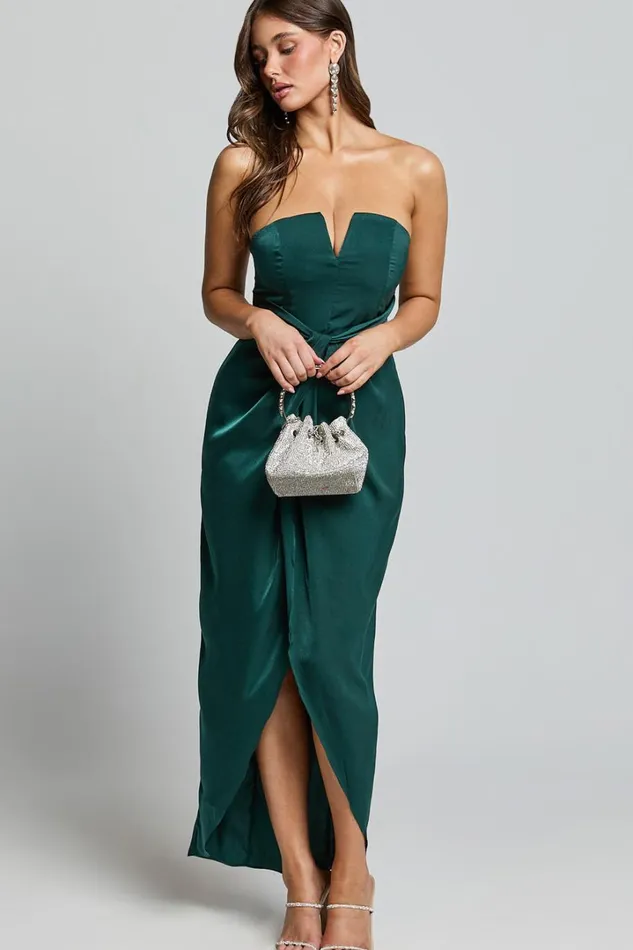 Rhyanna Midi Dress 8211 Twist Front Strapless Dress In Emerald Women Showpo Curve Clothes