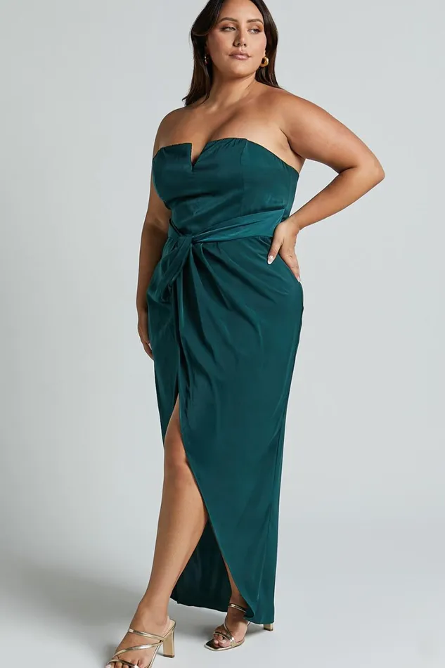 Rhyanna Midi Dress 8211 Twist Front Strapless Dress In Emerald Women Showpo Curve Clothes