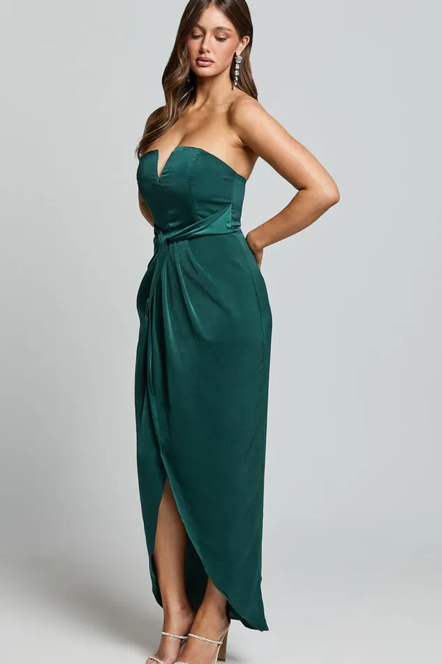 Rhyanna Midi Dress 8211 Twist Front Strapless Dress In Emerald Women Showpo Curve Clothes
