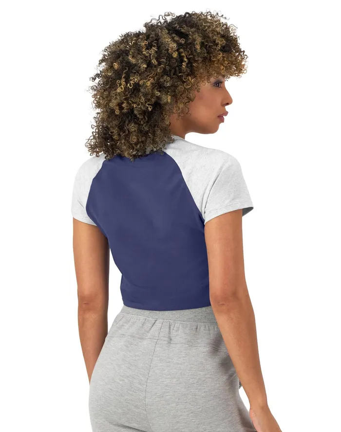 Ringer TShirt Cropped Colorblocked C Logo Blown Glass Bluesilver Grey Women Champion TShirts and Tops