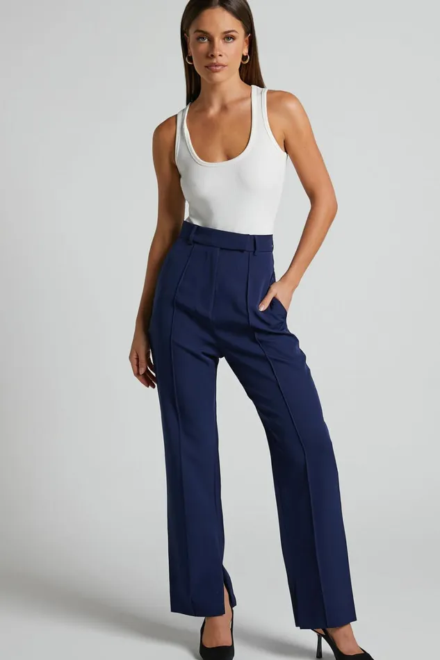 Rogers Pants 8211 High Waisted Pants In Navy Women Showpo Curve Clothes