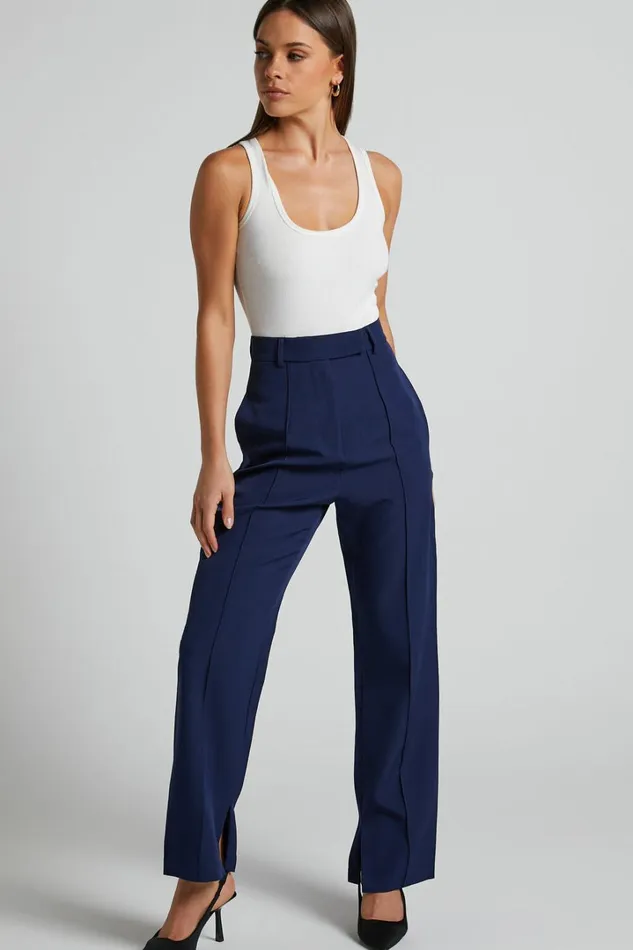 Rogers Pants 8211 High Waisted Pants In Navy Women Showpo Curve Clothes