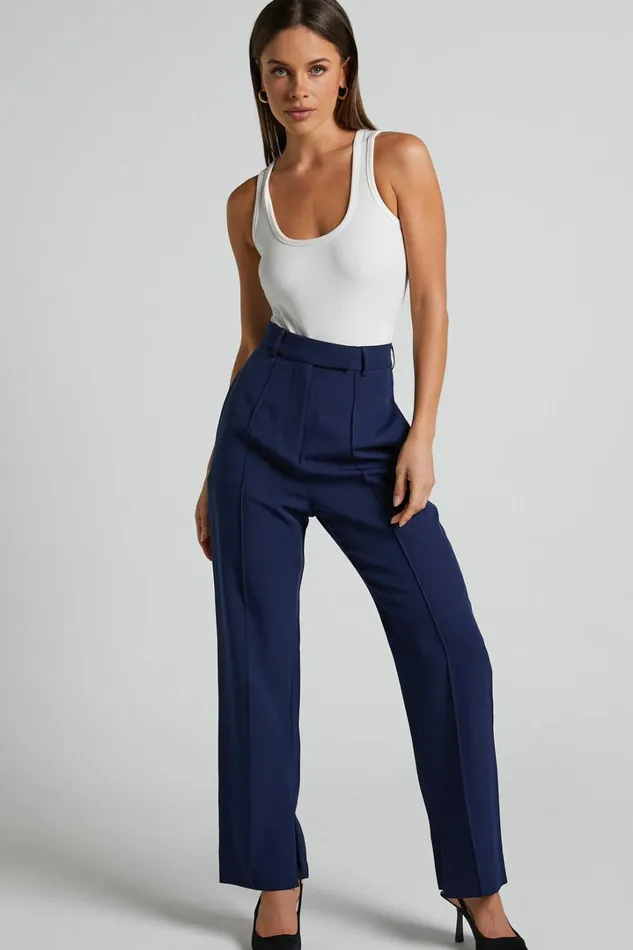 Rogers Pants 8211 High Waisted Pants In Navy Women Showpo Curve Clothes