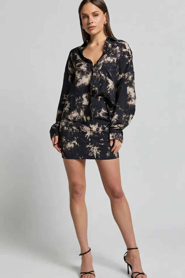 Romain Mini Skirt 8211 High Waisted Printed Mini Skirt In Black Tie Dye Women Showpo Skirts Romain Mini Skirt 8211 High Waisted Printed Mini Skirt In Black Tie Dye Women Showpo Skirts