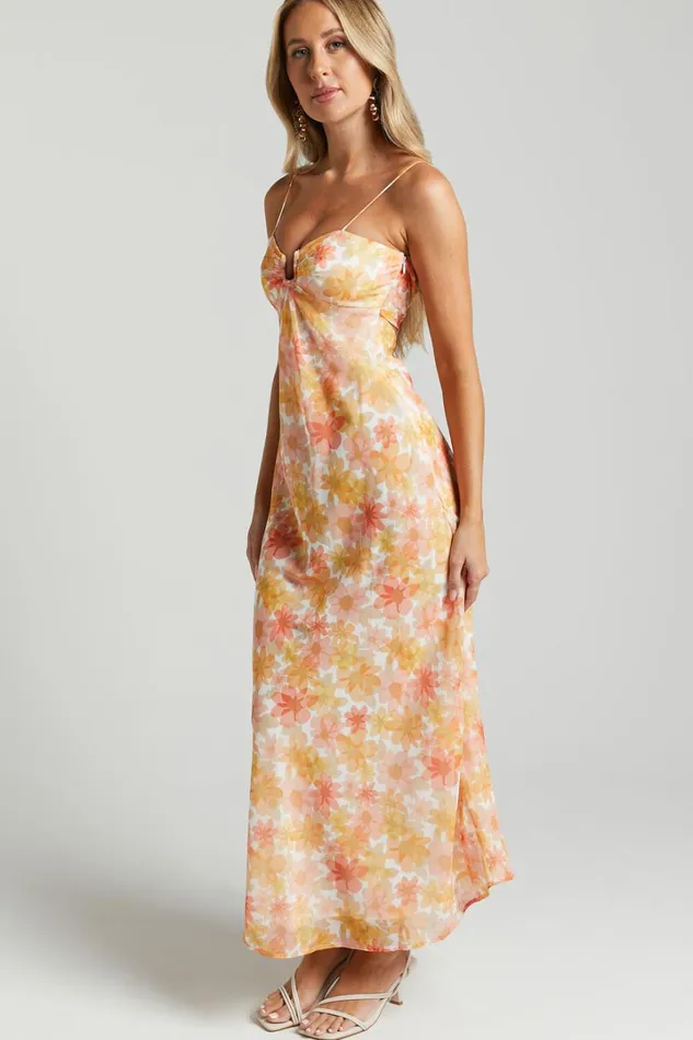 Rosiemar Midi Dress 8211 Cut Out Front Sleeveless Dress In Lemon Floral Women Showpo Dresses