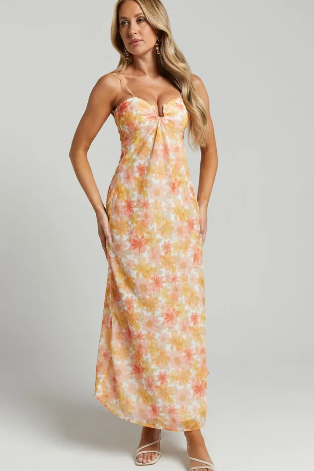 Rosiemar Midi Dress 8211 Cut Out Front Sleeveless Dress In Lemon Floral Women Showpo Dresses
