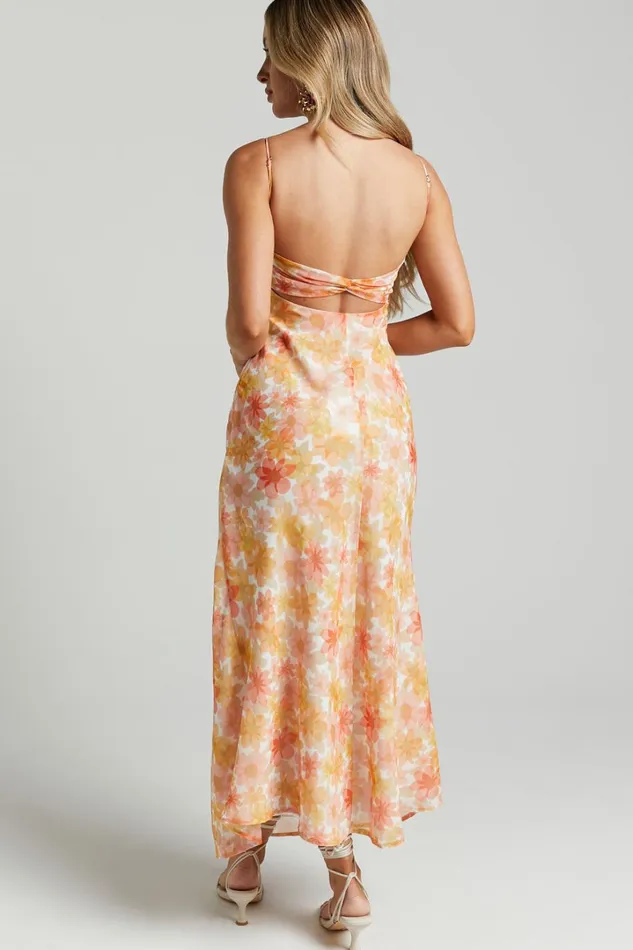 Rosiemar Midi Dress 8211 Cut Out Front Sleeveless Dress In Lemon Floral Women Showpo Dresses