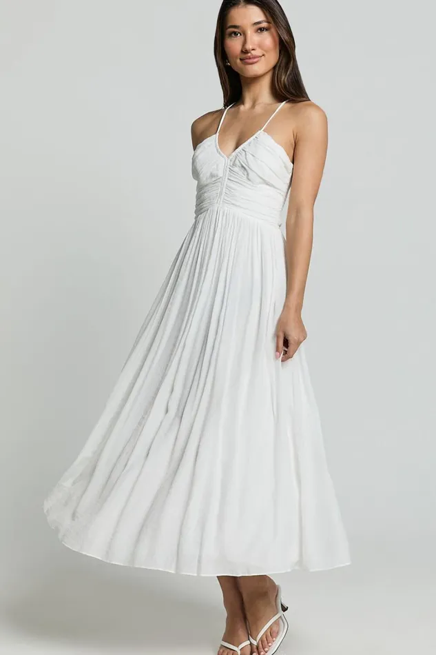 Roza Midi Dress 8211 Ruched Bodice Dress In White Women Showpo Curve Clothes