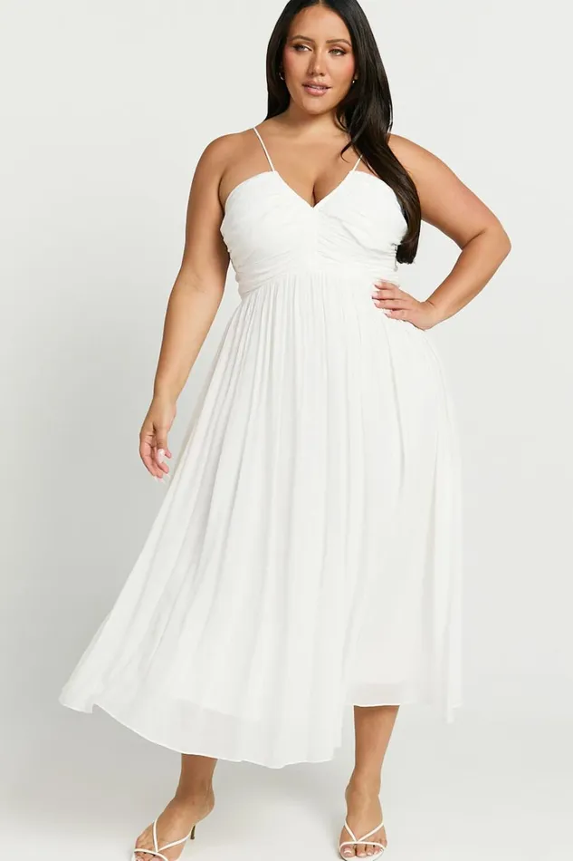 Roza Midi Dress 8211 Ruched Bodice Dress In White Women Showpo Curve Clothes