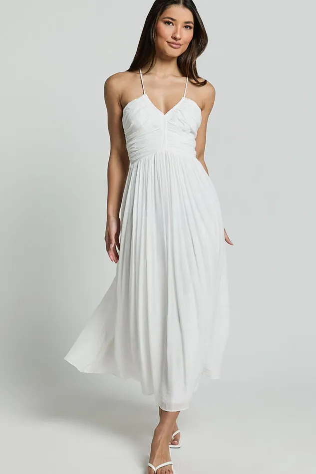 Roza Midi Dress 8211 Ruched Bodice Dress In White Women Showpo Curve Clothes