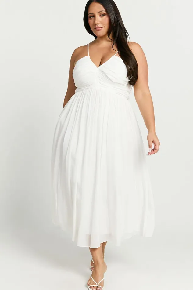 Roza Midi Dress 8211 Ruched Bodice Dress In White Women Showpo Curve Clothes