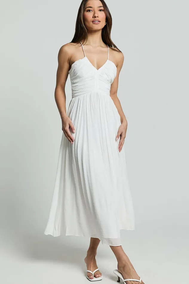 Roza Midi Dress 8211 Ruched Bodice Dress In White Women Showpo Curve Clothes