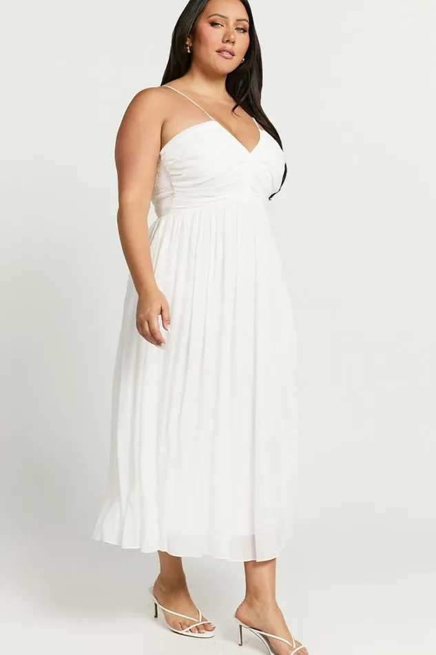 Roza Midi Dress 8211 Ruched Bodice Dress In White Women Showpo Curve Clothes