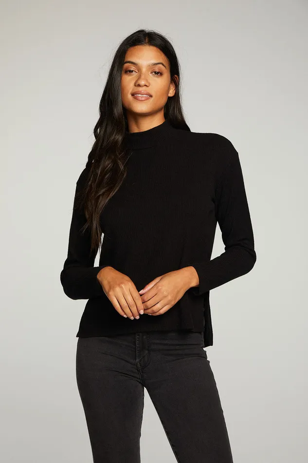 Rpet Love Rib Mock Neck Side Slit Long Sleeve Hi Lo Pullover Womens Tops Chaser Brand