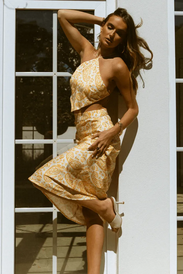 Runaway The Label Crops Aria Top Yellow Paisley 8211 Women Runaway The Label Crops Aria Top Yellow Paisley 8211 Women