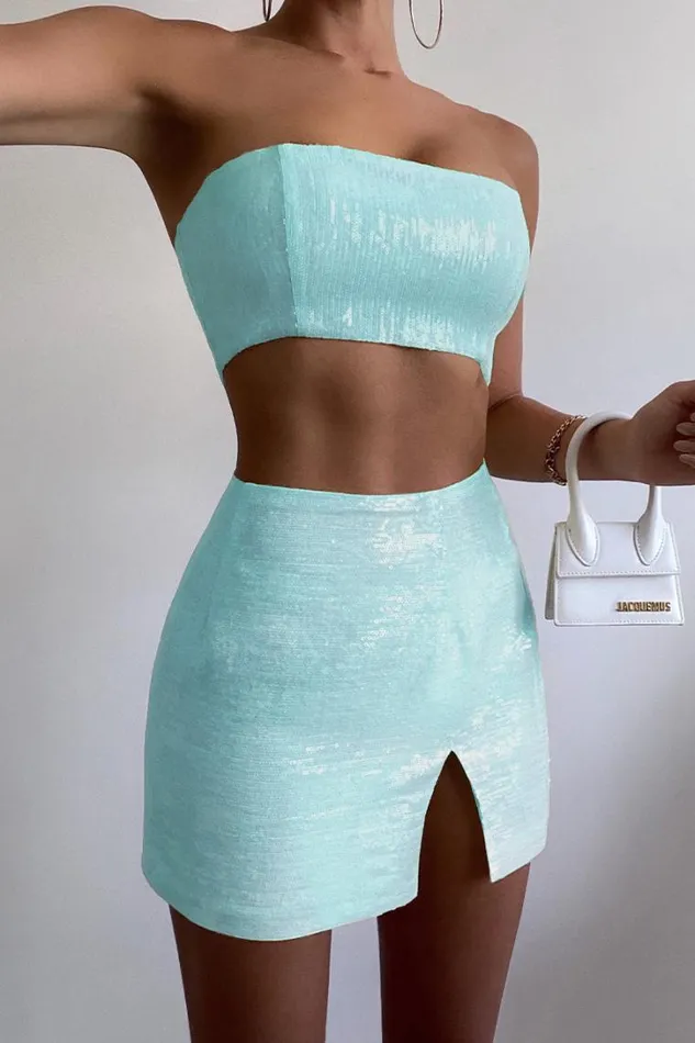 Runaway The Label Crops THE SEQUIN BANDEAU Aqua 8211 Women