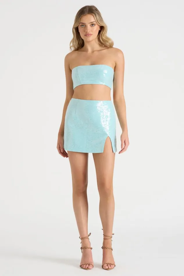 Runaway The Label Crops THE SEQUIN BANDEAU Aqua 8211 Women Runaway The Label Crops THE SEQUIN BANDEAU Aqua 8211 Women