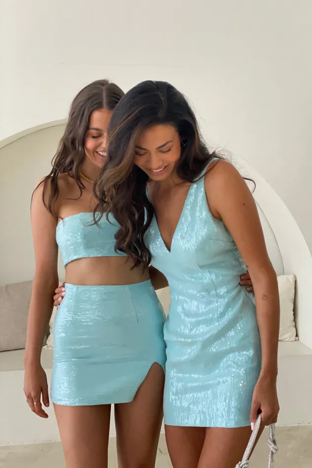 Runaway The Label Crops THE SEQUIN BANDEAU Aqua 8211 Women Runaway The Label Crops THE SEQUIN BANDEAU Aqua 8211 Women