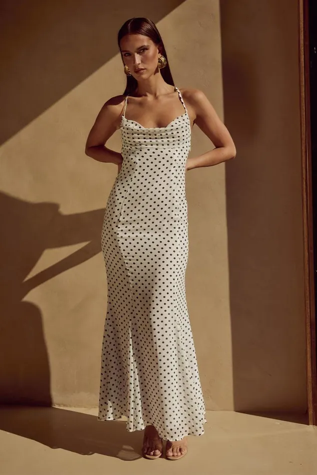 Runaway The Label Slip Dresses ALBION MAXI DRESS White Polka 8211 Women