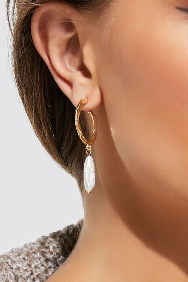 Sally Earrings 8211 Rustic Hoop Pearl Drop Earrings In Gold Women Showpo Earrings