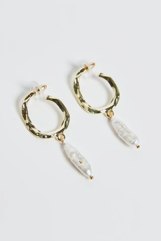 Sally Earrings 8211 Rustic Hoop Pearl Drop Earrings In Gold Women Showpo Earrings